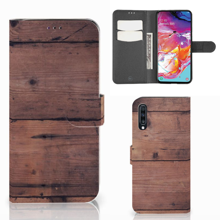 Samsung Galaxy A70 Book Style Case Old Wood