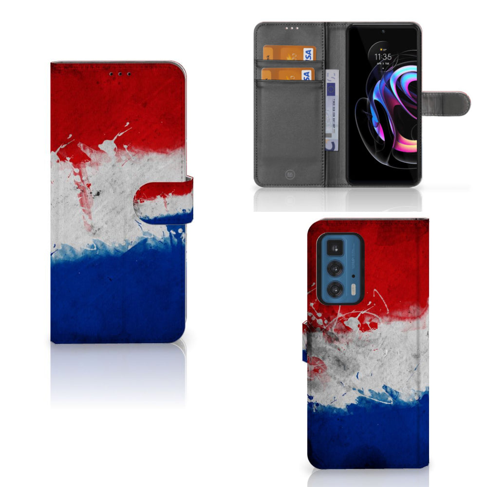 Motorola Edge 20 Pro Bookstyle Case Nederland met design van de Nederlandse vlag, ideaal voor trotse Nederlanders.