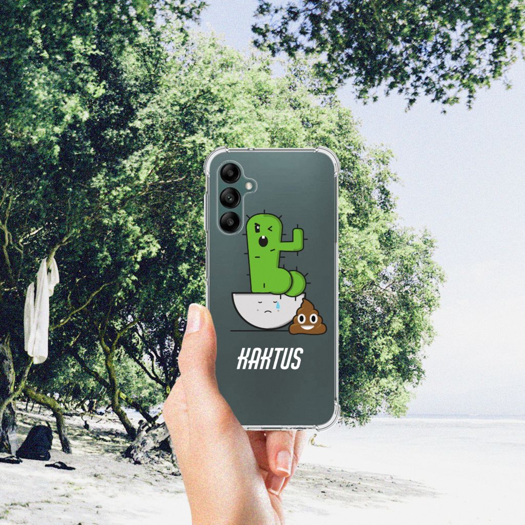 Samsung Galaxy A14 5G/4G Stevig Bumper Hoesje Cactus Poo in hand op het strand