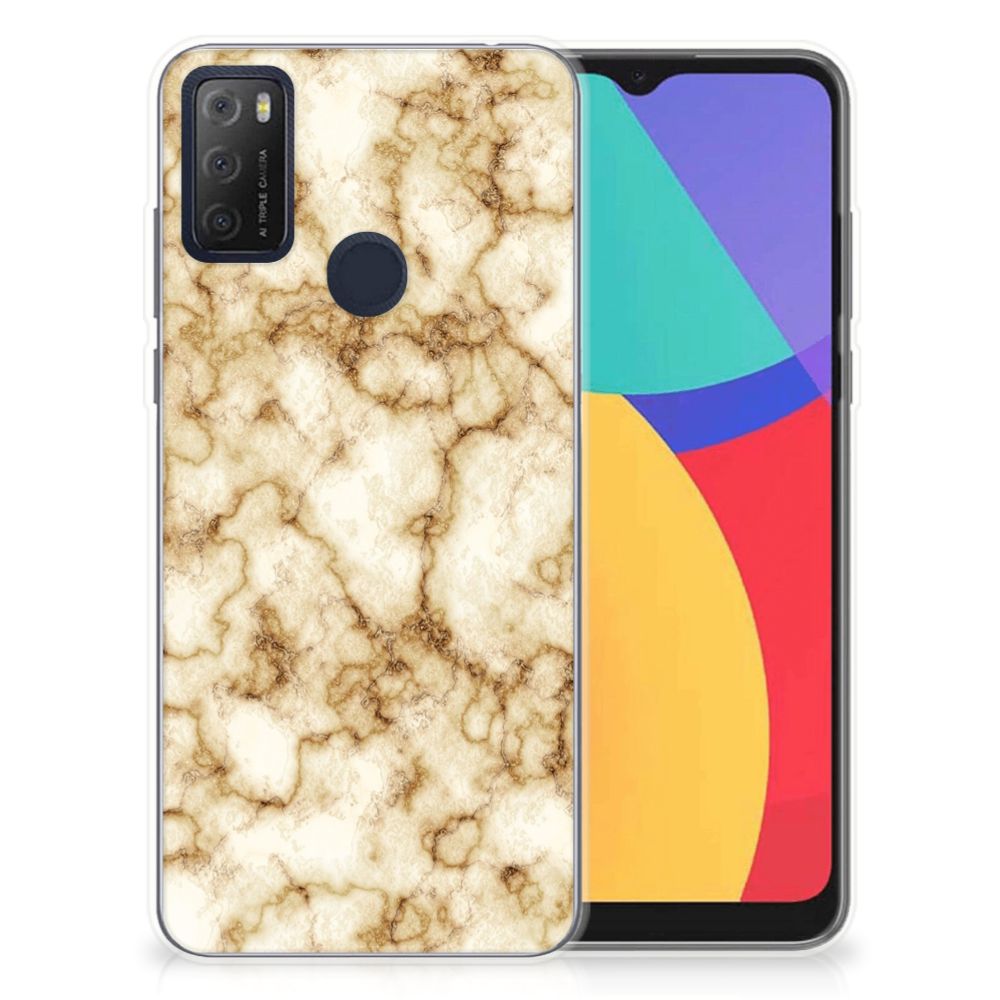 Alcatel 1S (2021) TPU Siliconen Hoesje Marmer Goud B2C Telecom