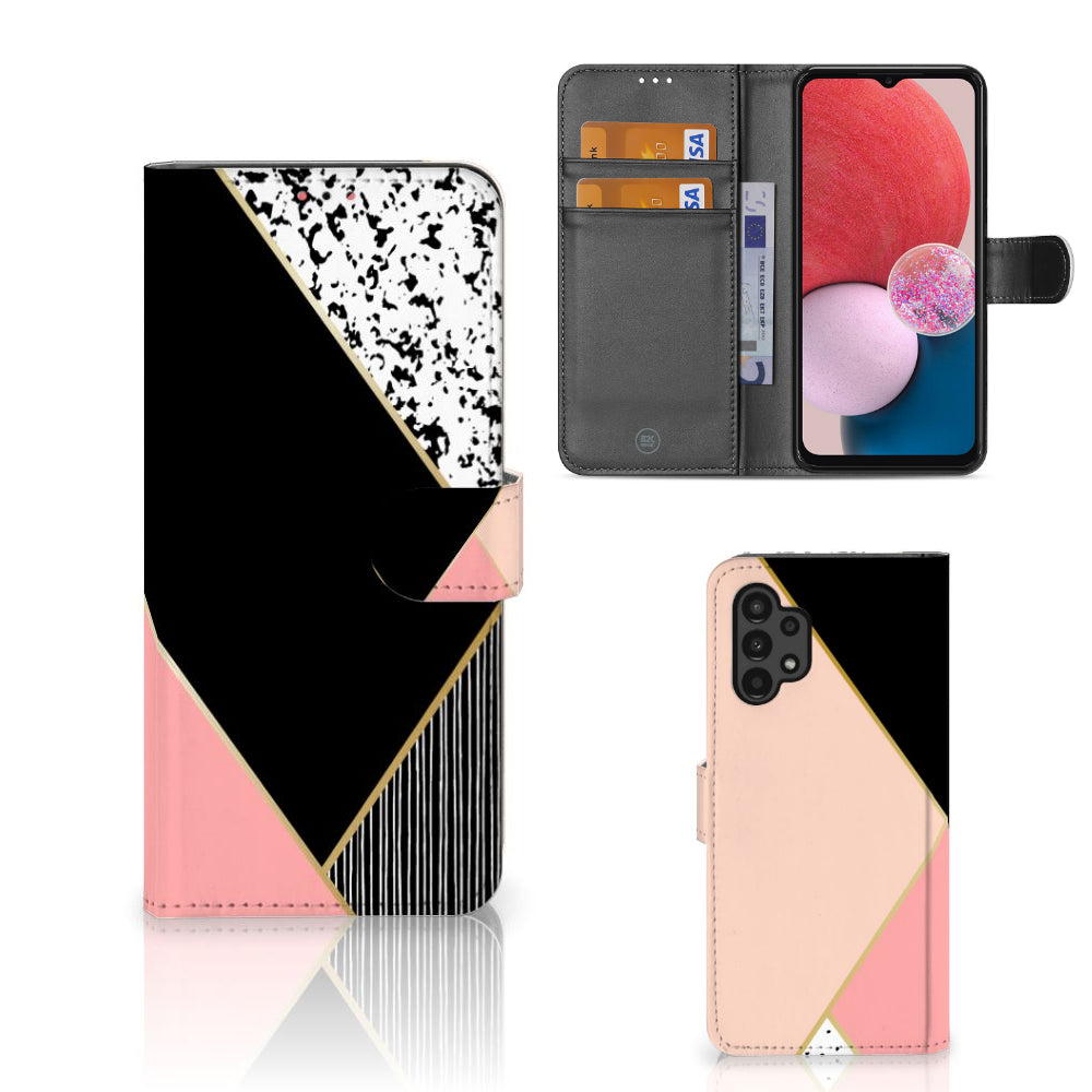 Samsung Galaxy A13 (4G) Book Case Zwart Roze Vormen