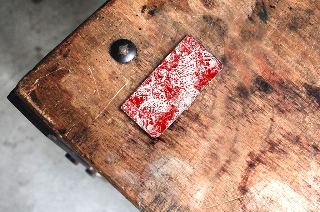 Telefoonhoesje met Naam Samsung Galaxy S22 Plus Angel Skull Rood