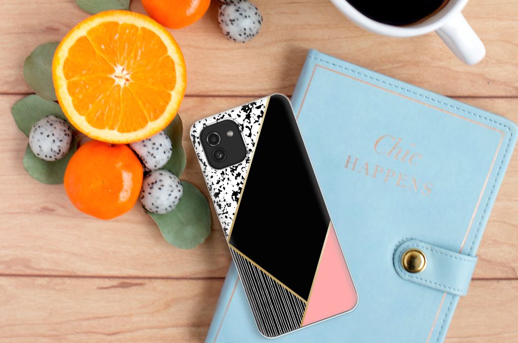 Samsung Galaxy A03 TPU Hoesje Zwart Roze Vormen B2C Telecom