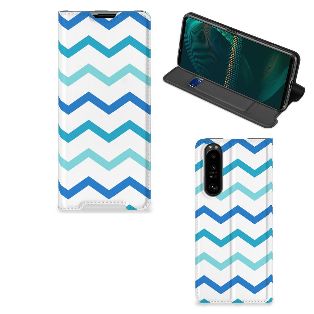 Sony Xperia 5 III Hoesje met Magneet Zigzag Blauw - B2C Telecom