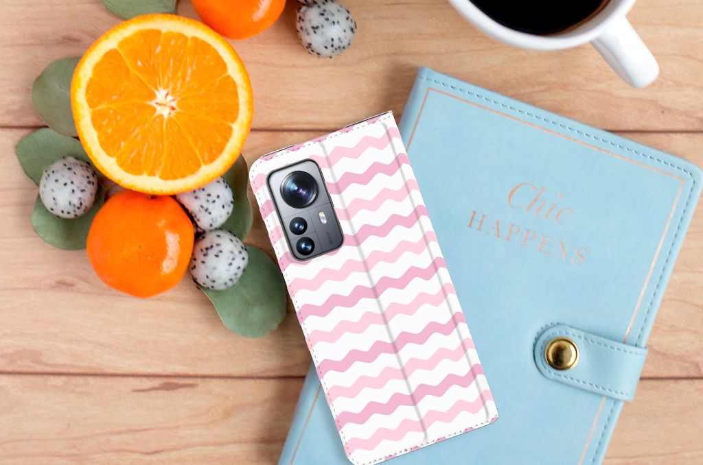 Xiaomi 12 Pro Hoesje met Magneet Waves Roze - B2C Telecom