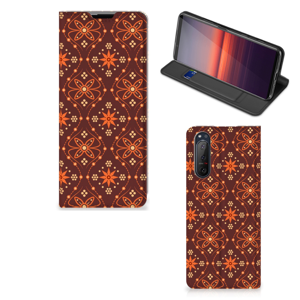Sony Xperia 5 II Hoesje met Magneet Batik Brown - B2C Telecom