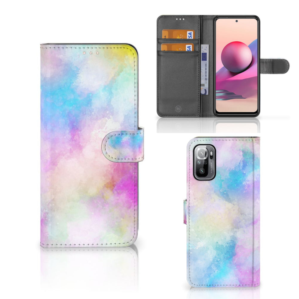 Hoesje Xiaomi Redmi Note 10/10T 5G | Poco M3 Pro Watercolor Light met pasjeshouder en kleurrijk design.