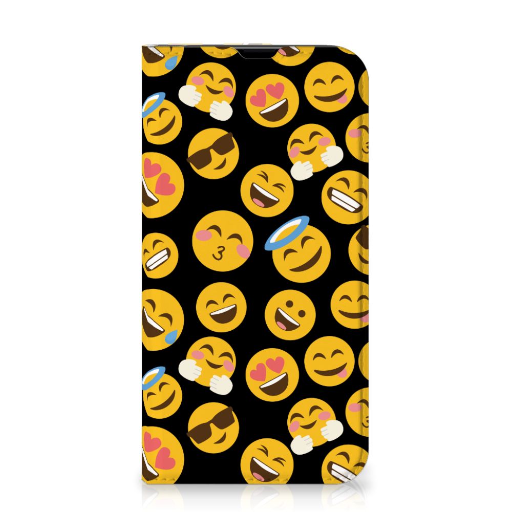 iPhone 13 Pro Hoesje met Magneet Emoji met kleurrijke emoticons op een zwarte achtergrond đ.