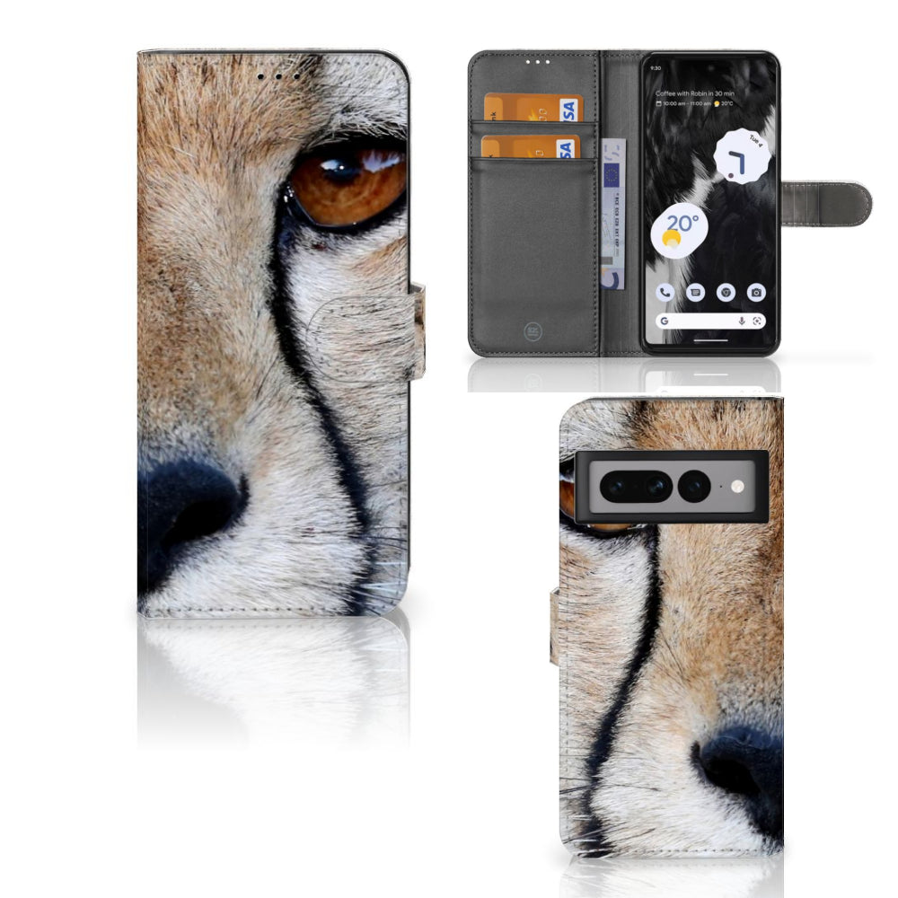 Google Pixel 7 Pro Telefoonhoesje met Pasjes Cheetah met close-up van een cheeta oog