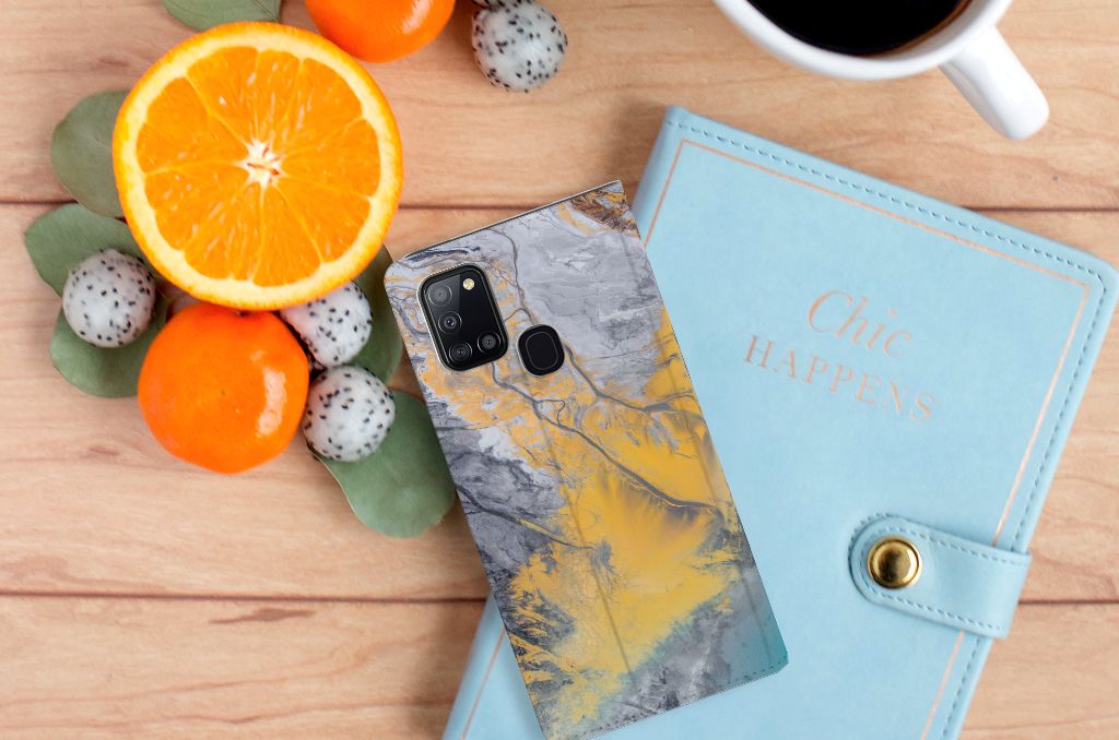 Samsung Galaxy A21s Standcase Marble Blue Gold - B2C Telecom