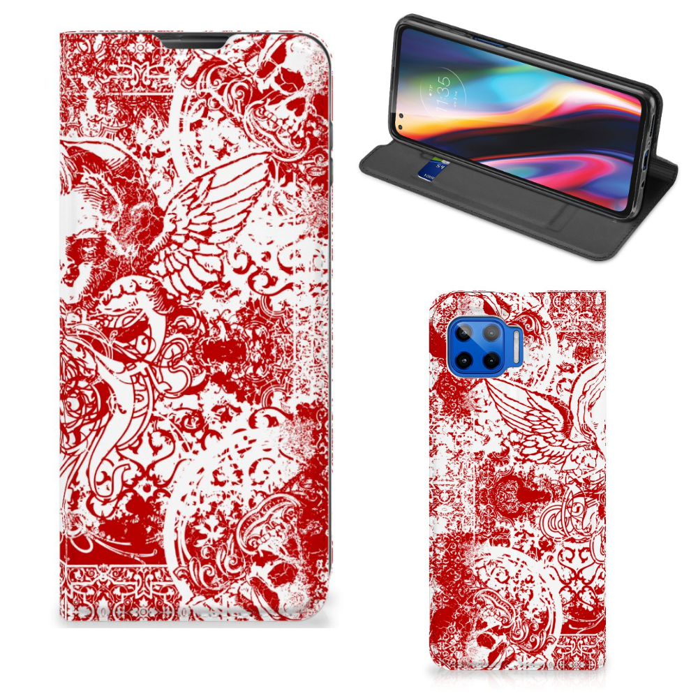 Mobiel BookCase Motorola Moto G 5G Plus Angel Skull Rood - B2C Telecom
