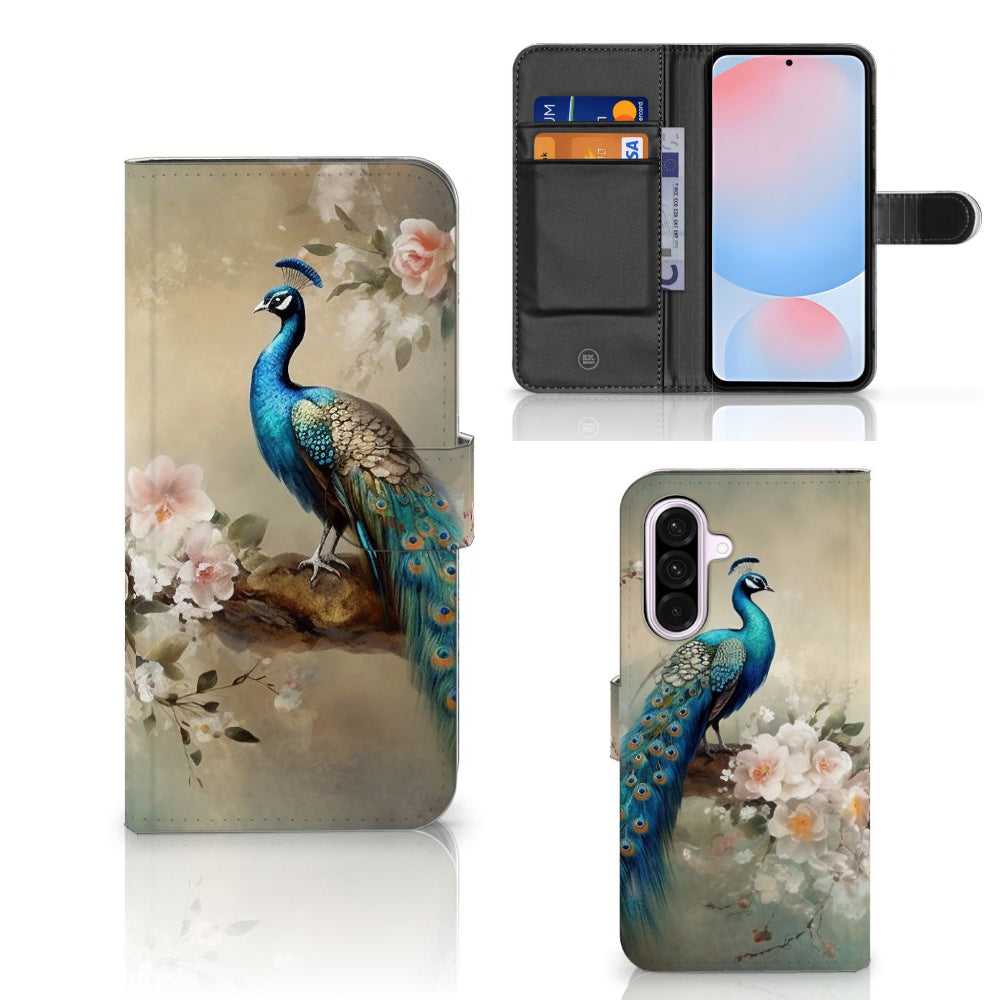 Telefoonhoesje met Pasjes voor Samsung Galaxy A56 Vintage Pauwen