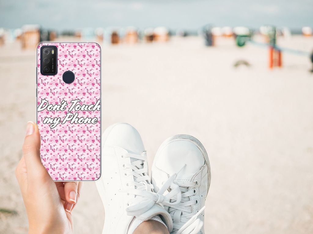 Alcatel 1S (2021) Silicone-hoesje Flowers Pink DTMP B2C Telecom