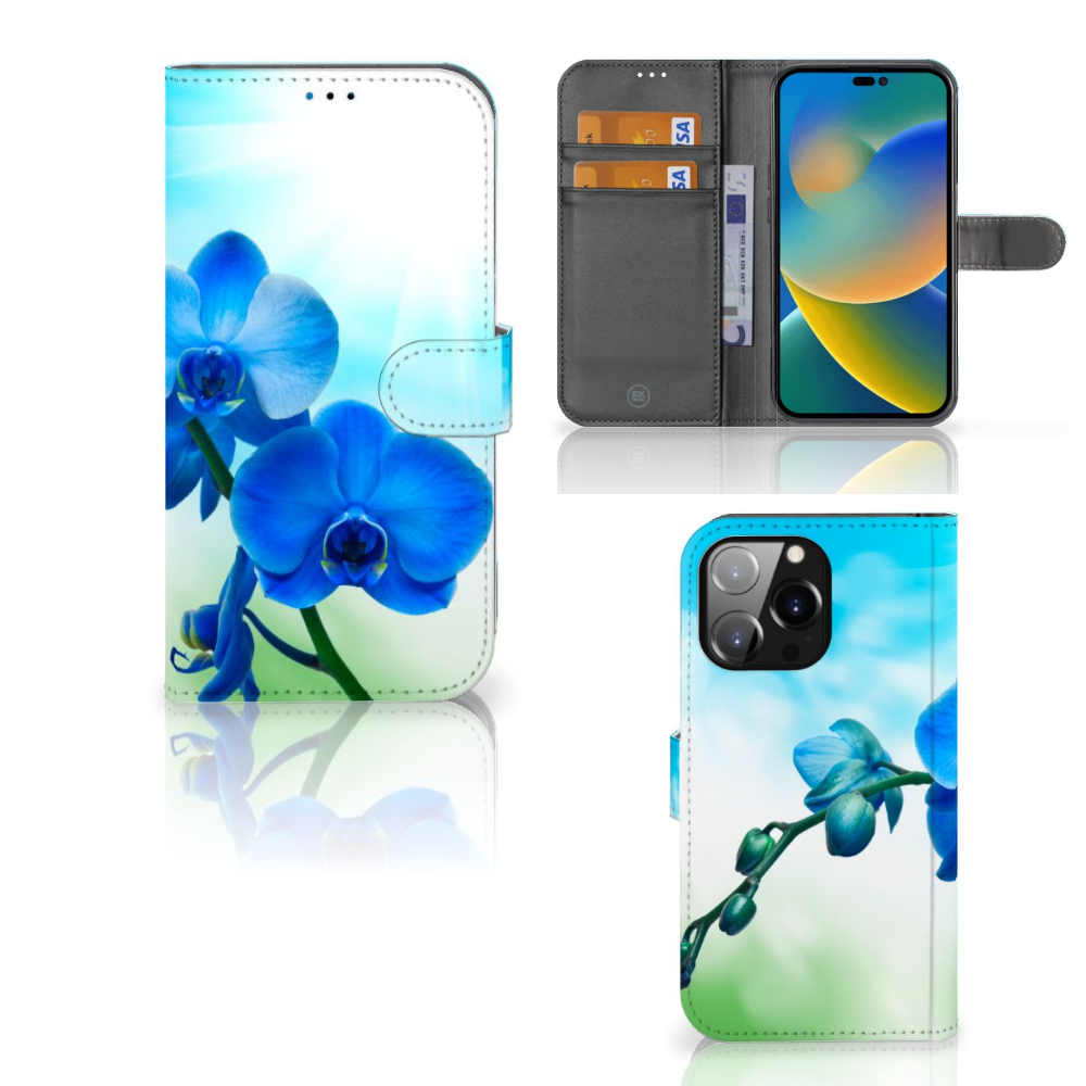 iPhone 14 Pro Max Hoesje Orchidee Blauw - Cadeau voor je Moeder met elegant ontwerp van blauwe orchideeÃĢn đē.
