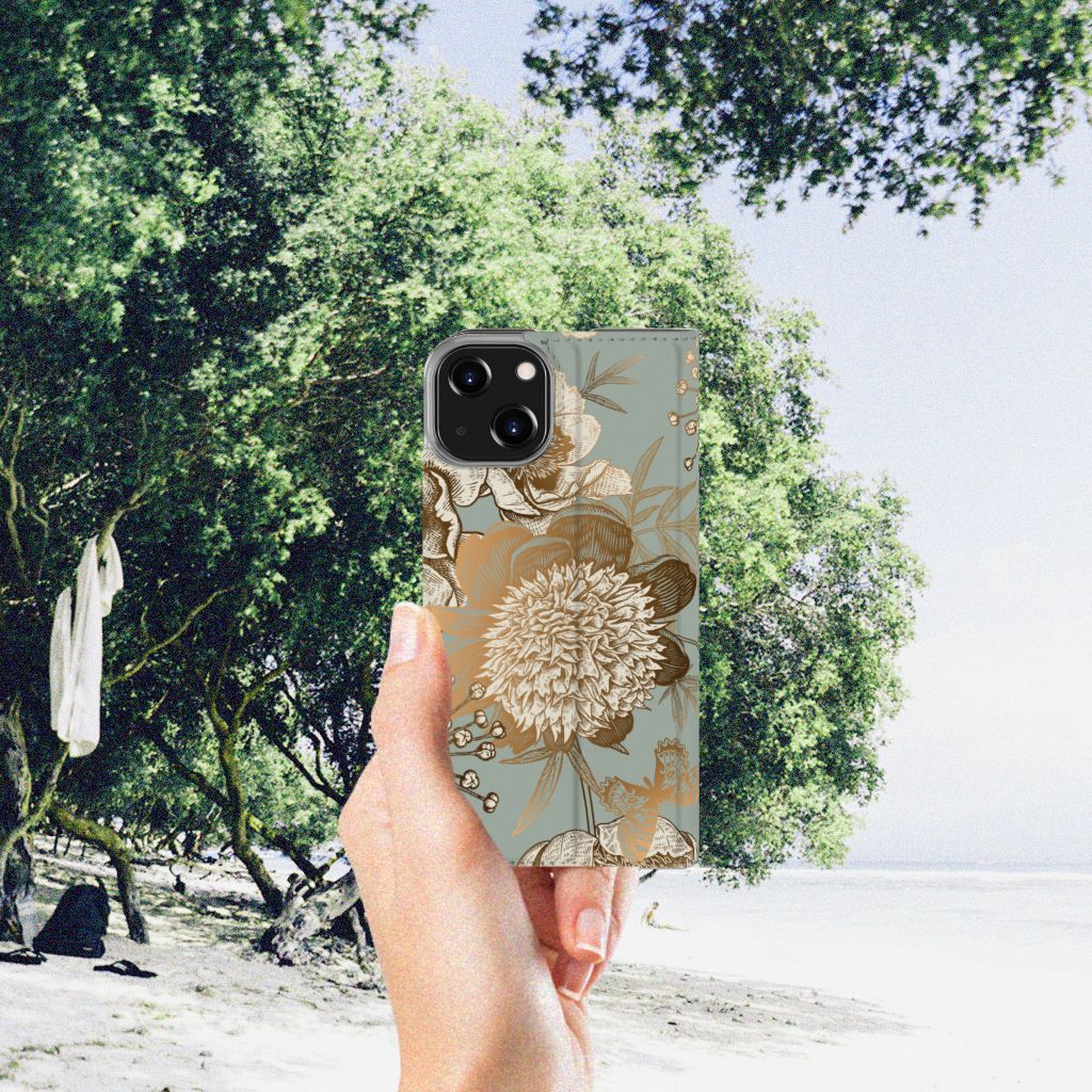 Smart Cover voor iPhone 14 Vintage Bird Flowers