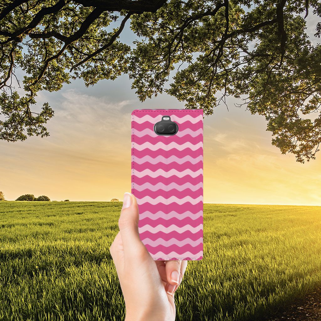 Sony Xperia 10 Plus Hoesje met Magneet Waves Pink