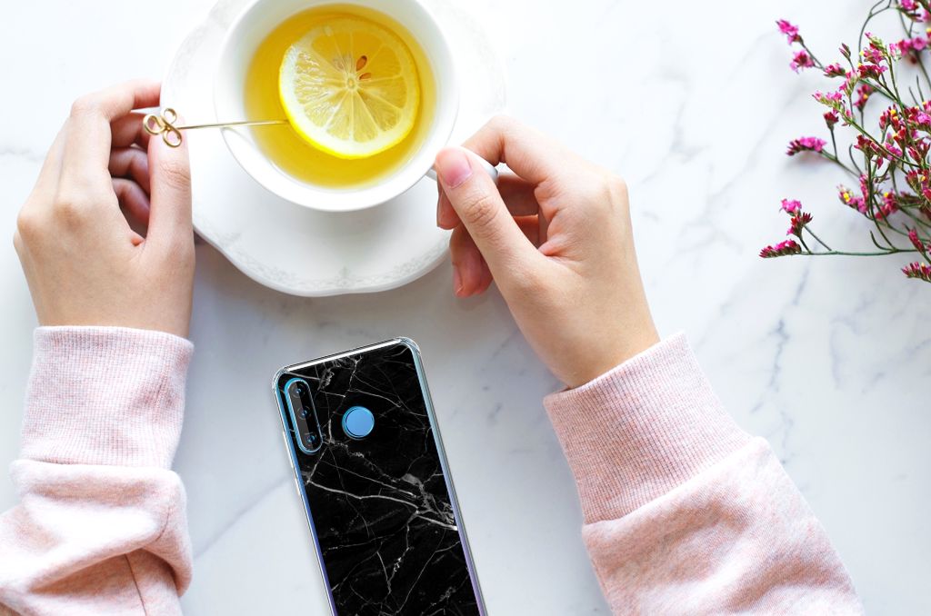 Huawei P30 Lite Anti-Shock Hoesje Marmer Zwart - Origineel Cadeau Vader