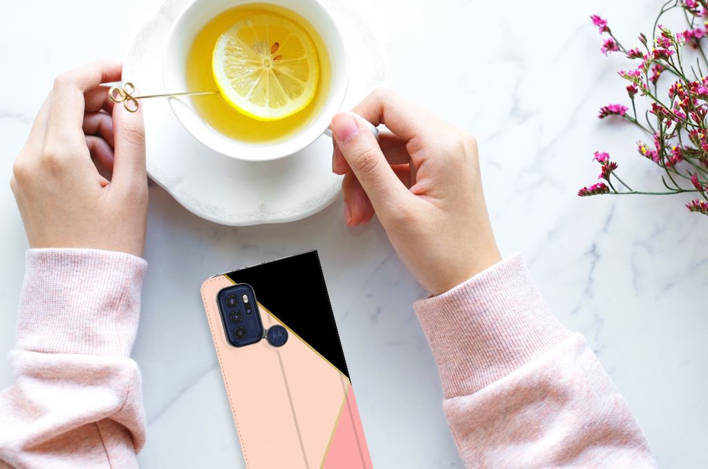 Motorola Moto G60s Stand Case Zwart Roze Vormen - B2C Telecom