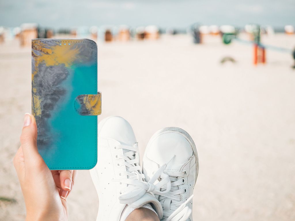 Huawei P40 Lite Bookcase Marble Blue Gold