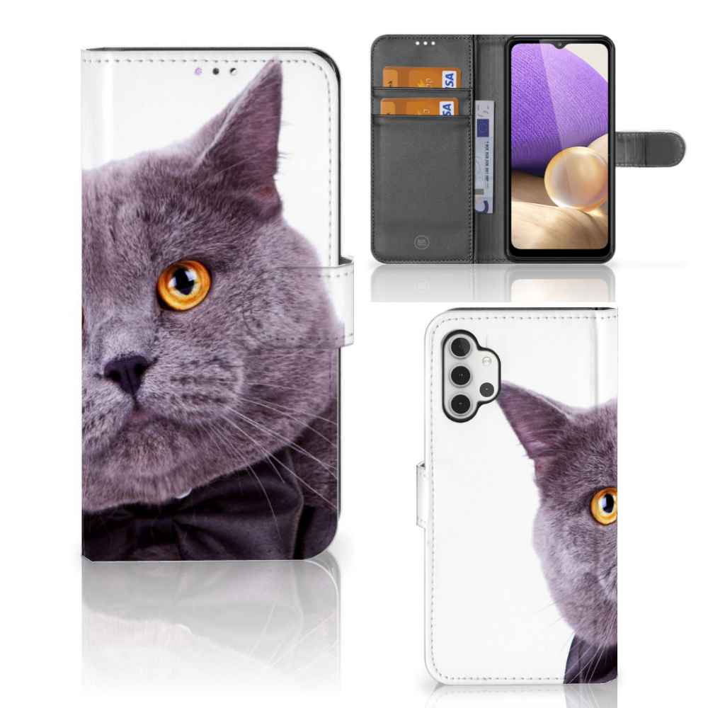 Samsung Galaxy A32 4G Telefoonhoesje met Pasjes Kat