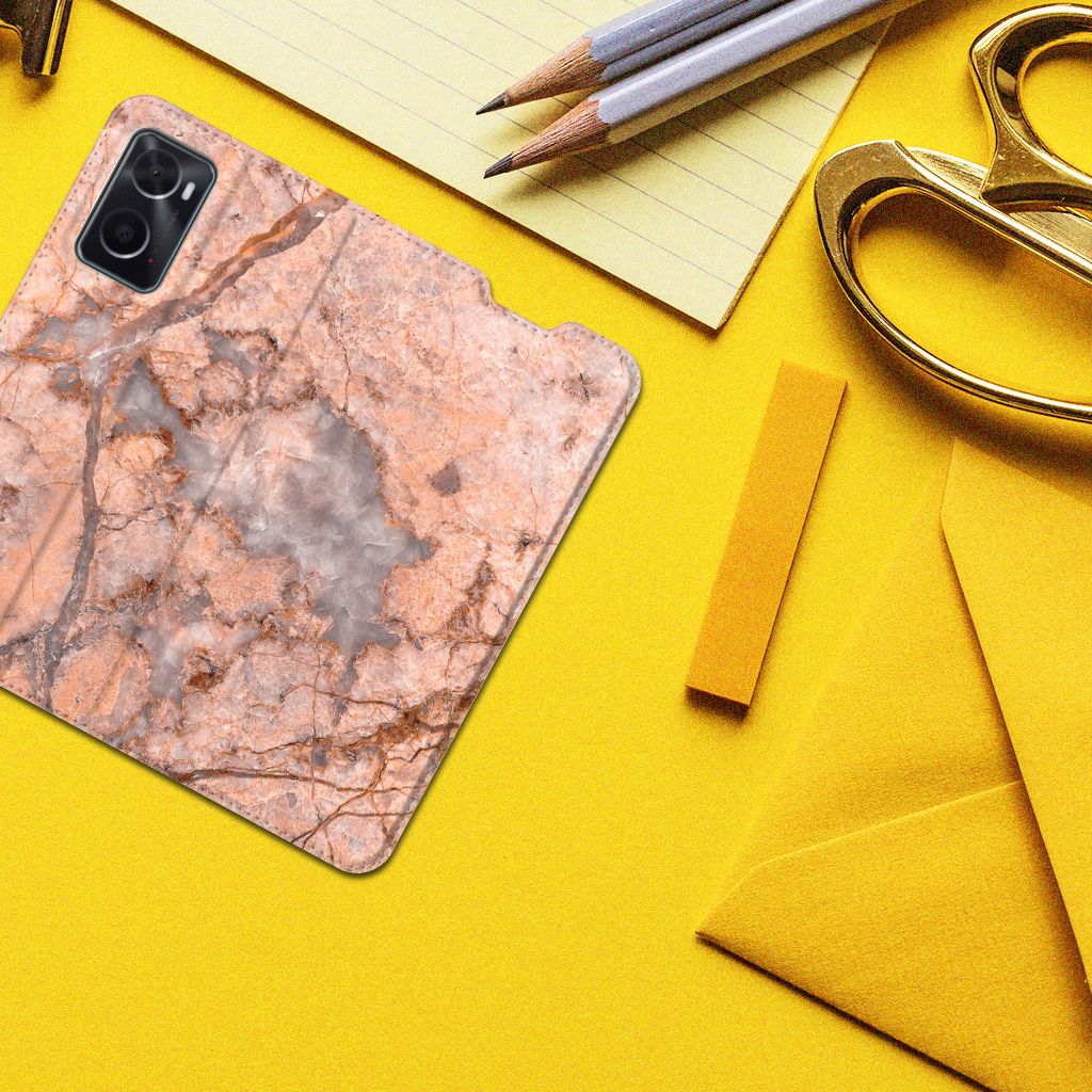 OPPO A96 | A76 Standcase Marmer Oranje - B2C Telecom