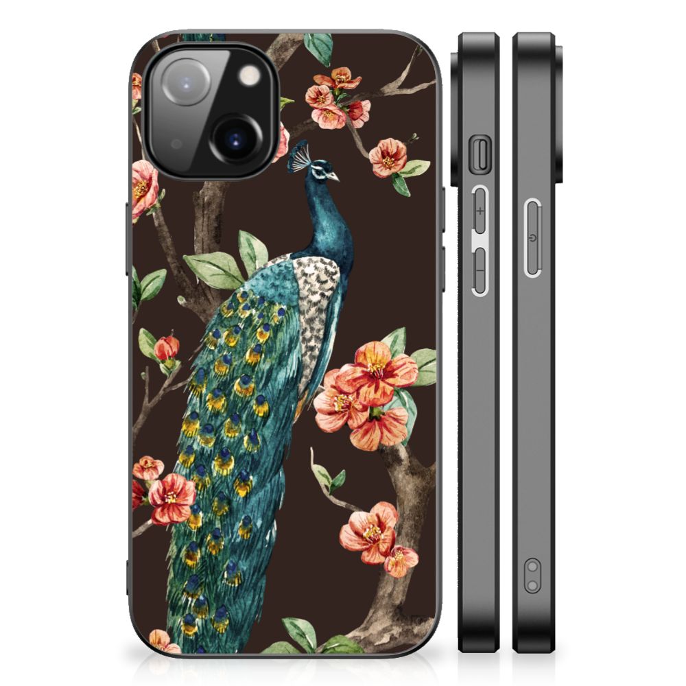 Apple iPhone 13/14 Dierenprint Telefoonhoesje Pauw met Bloemen