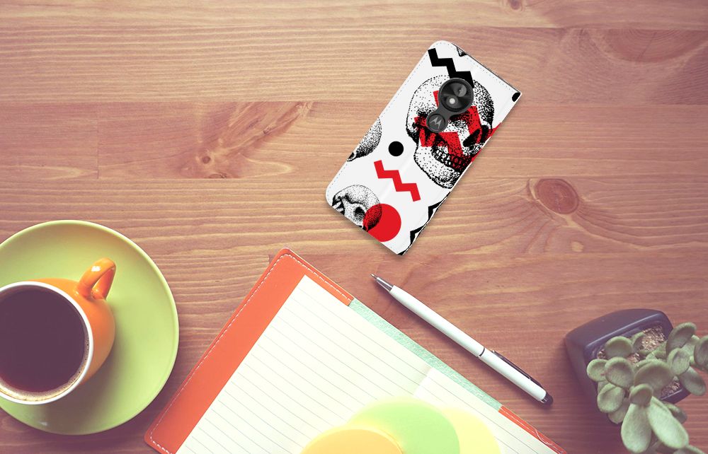 Mobiel BookCase Motorola Moto E5 Play Skull Red