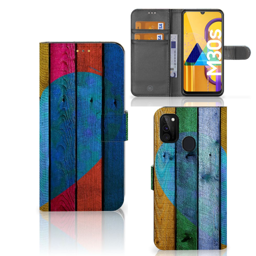 Samsung Galaxy M21 | M30s Book Style Case Wood Heart - Cadeau voor je Vriend
