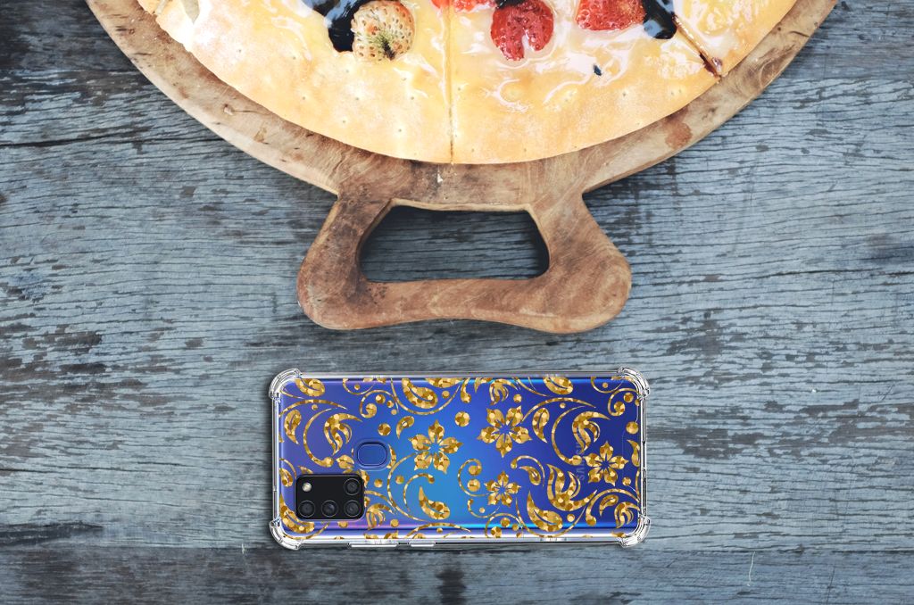 Samsung Galaxy A21s Case Gouden Bloemen B2C Telecom