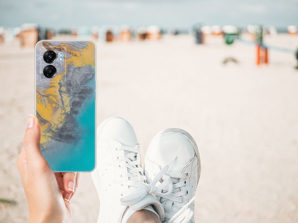 OPPO A77 | A57 5G TPU Siliconen Hoesje Marble Blue Gold B2C Telecom