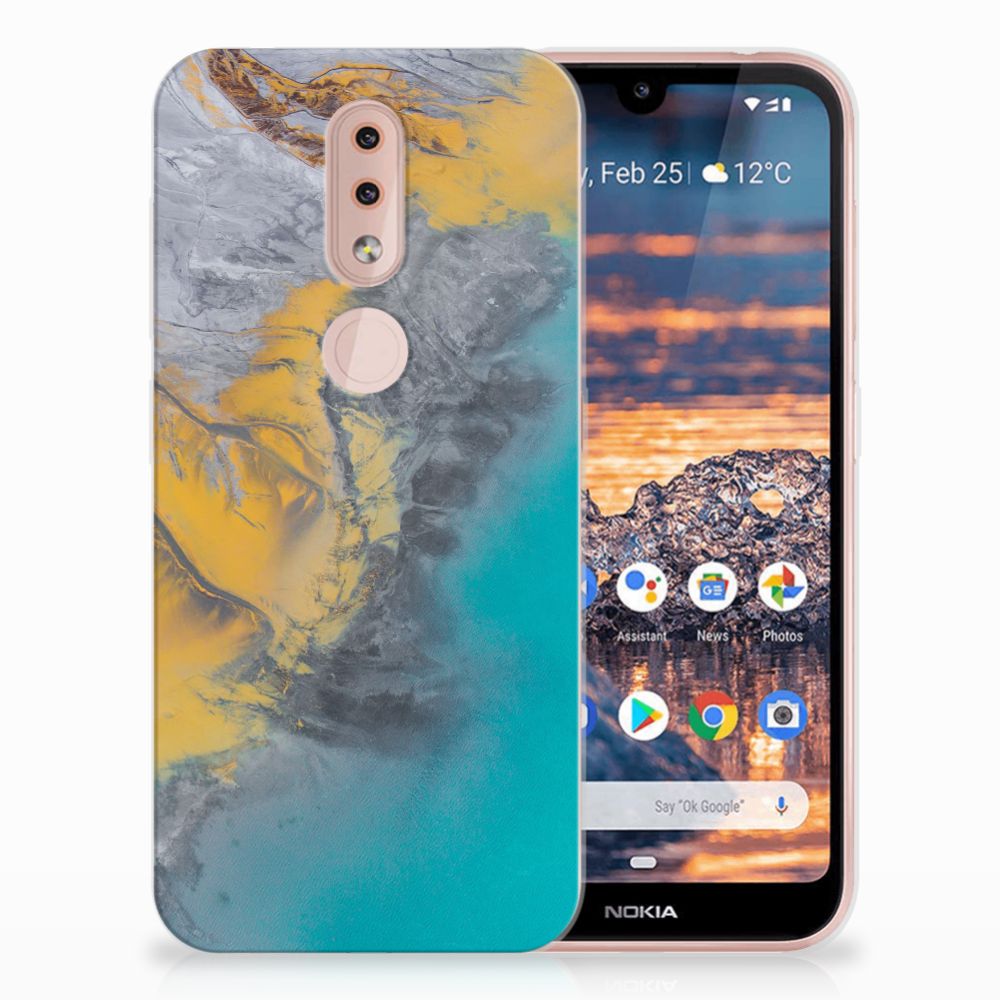 Nokia 4.2 TPU Siliconen Hoesje Marble Blue Gold