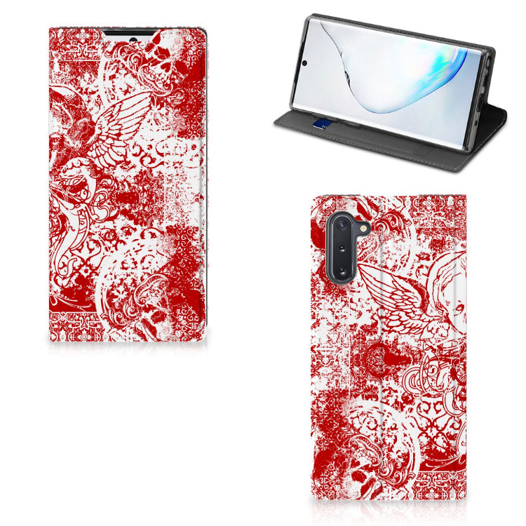 Mobiel BookCase Samsung Galaxy Note 10 Angel Skull Rood