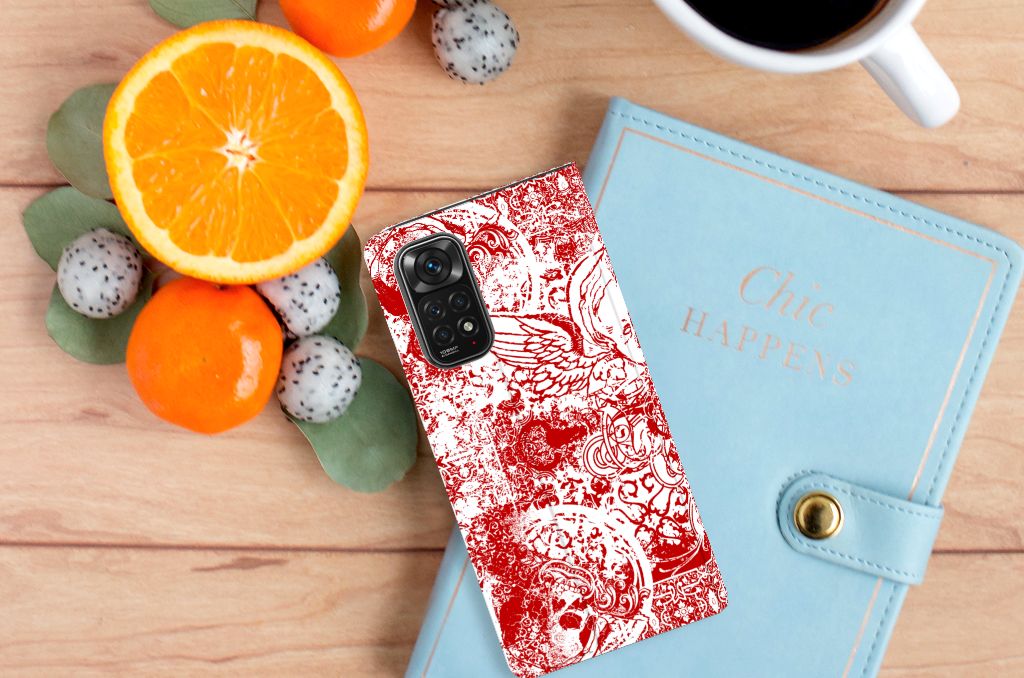 Mobiel BookCase Xiaomi Redmi Note 11/11S Angel Skull Rood - B2C Telecom