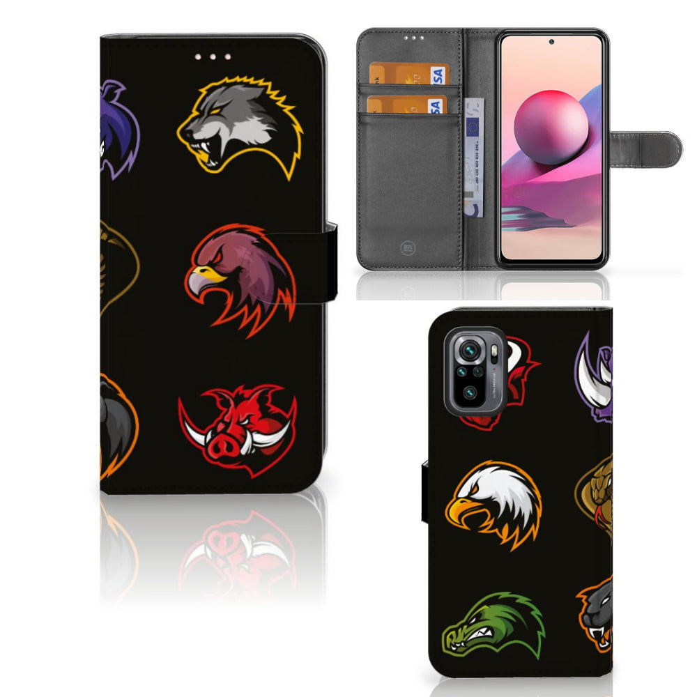 Xiaomi Redmi Note 10S | 10 4G | Poco M5s Leuk Hoesje Cartoon met dierenprints op zwart