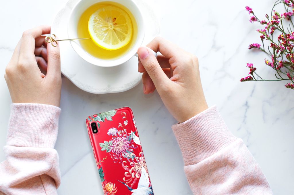 Samsung Galaxy A10 TPU Hoesje Bird Flowers