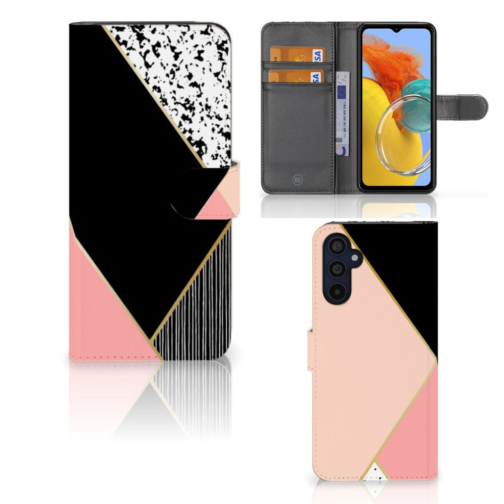 Samsung Galaxy M14 Book Case Zwart Roze Vormen