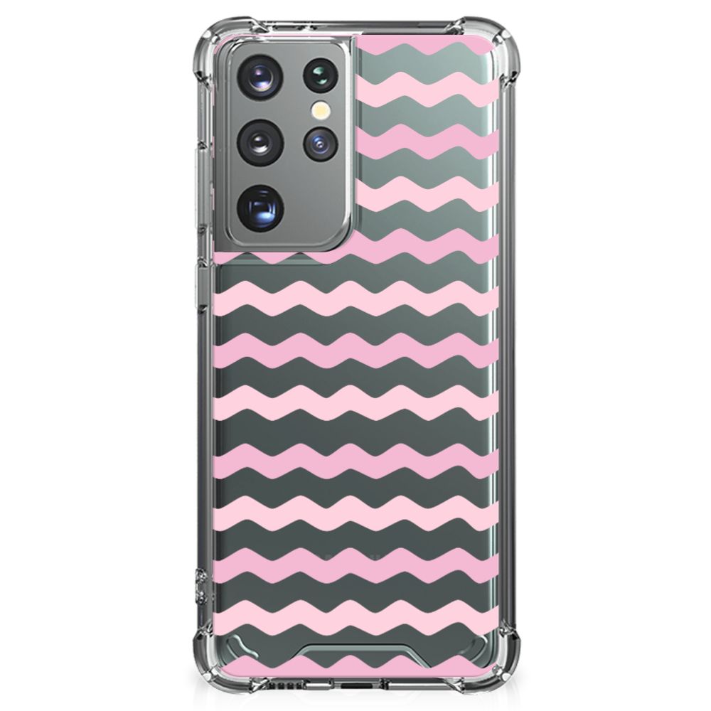 Samsung Galaxy S21 Ultra Doorzichtige Silicone Hoesje Waves Roze B2C Telecom