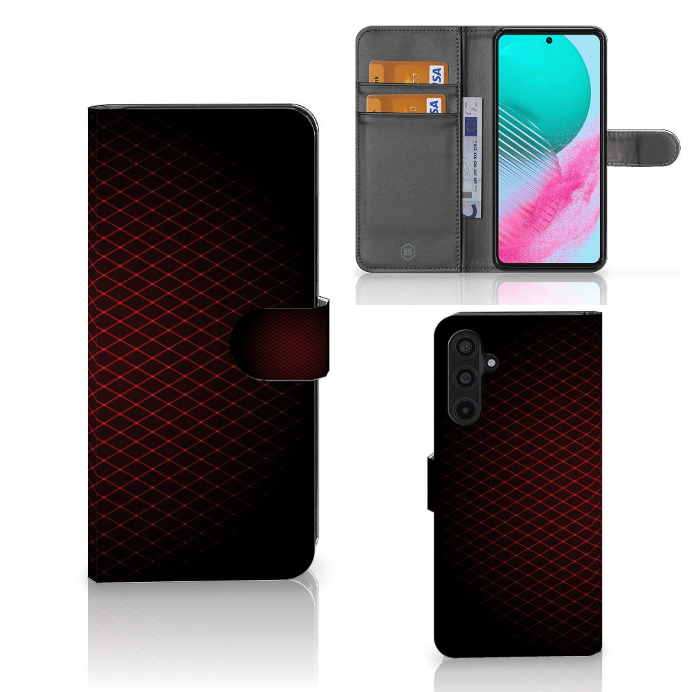 Samsung Galaxy M54 Telefoon Hoesje Geruit Rood met ruimte voor 3 pasjes en minimalistisch design.