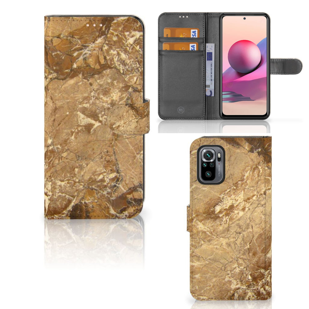 Xiaomi Redmi Note 10S | 10 4G | Poco M5s Bookcase Marmer Creme met luxe marmerdesign en pasjeshouder.