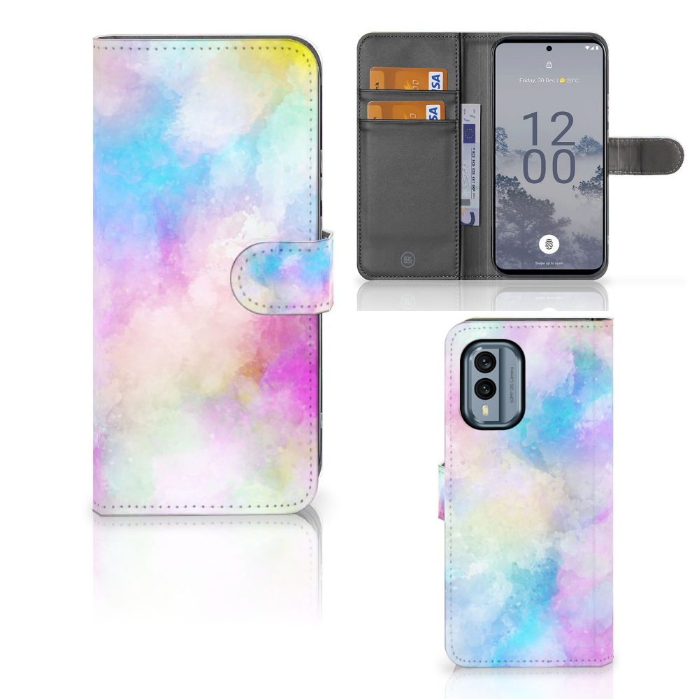 Hoesje Nokia X30 Watercolor Light met pastelkleuren en pasjeshouder voor een unieke uitstraling.