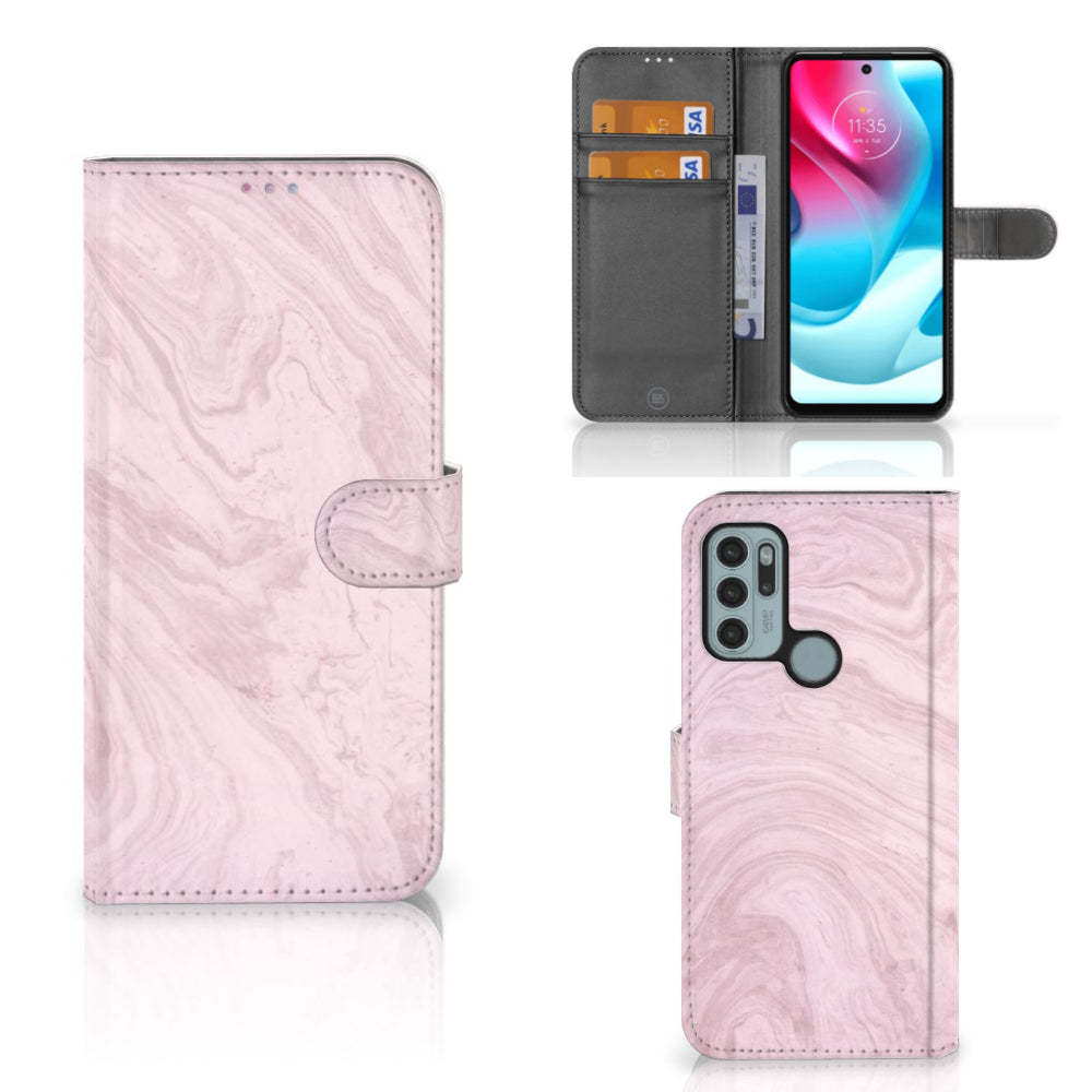 Motorola Moto G60s Bookcase Marble Pink - Origineel Cadeau Vriendin