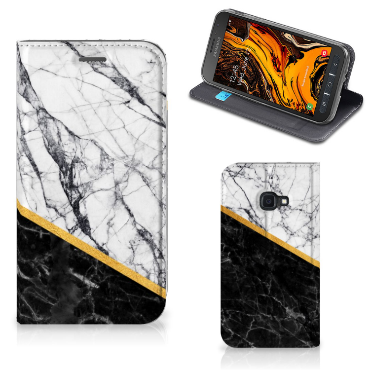 Samsung Galaxy Xcover 4s Standcase Marmer Wit Zwart - Origineel Cadeau Man