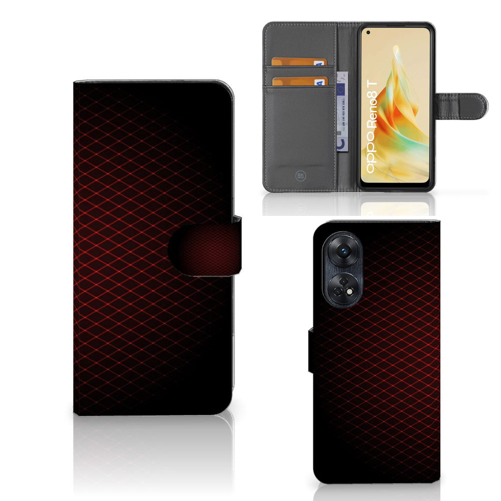 OPPO Reno8 T 4G Telefoon Hoesje Geruit Rood met ruimte voor 3 pasjes en minimalistisch ontwerp