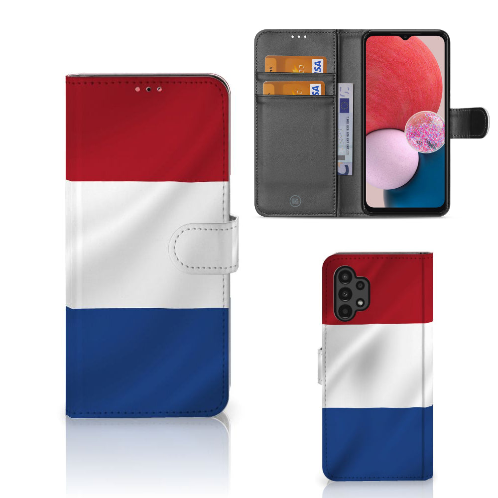 Samsung Galaxy A13 (4G) Bookstyle Case Nederlandse Vlag met pasjes en vlag ontwerp