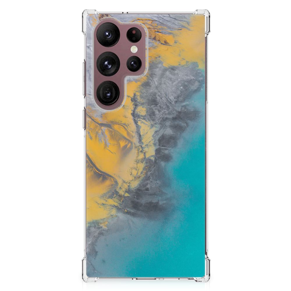 Samsung Galaxy S23 Ultra Anti-Shock Hoesje Marble Blue Gold B2C Telecom