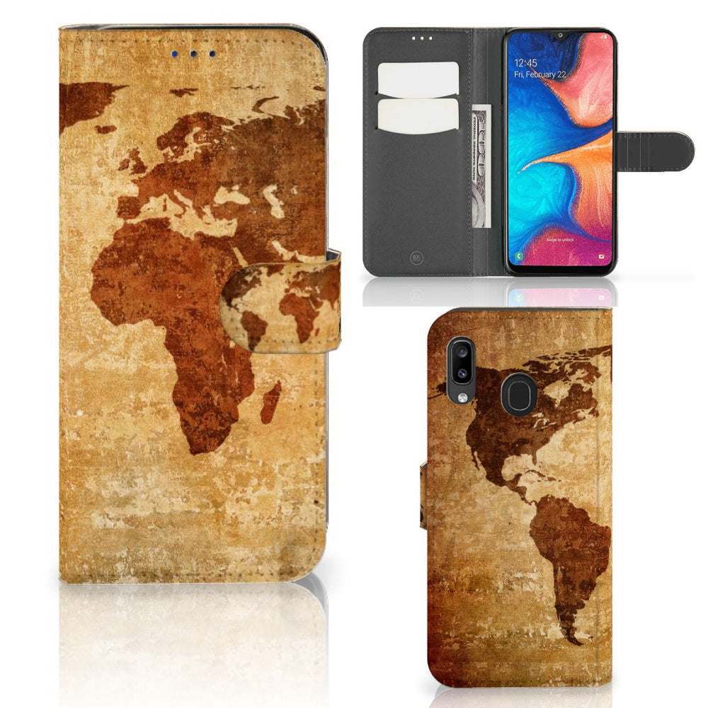 Samsung Galaxy A30 Flip Cover Wereldkaart