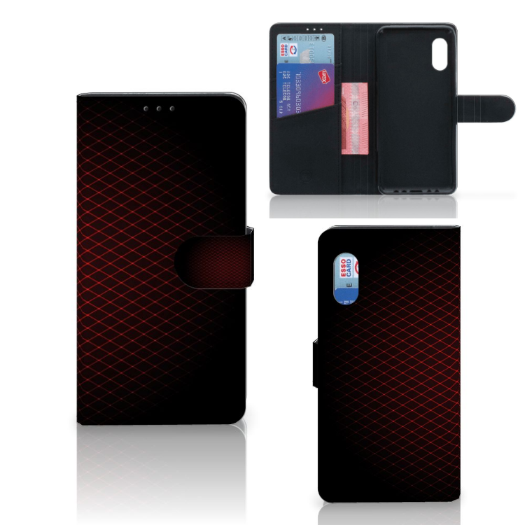 Samsung Xcover Pro Telefoon Hoesje Geruit Rood met ruimte voor 3 pasjes, stijlvol design en perfect contrast.