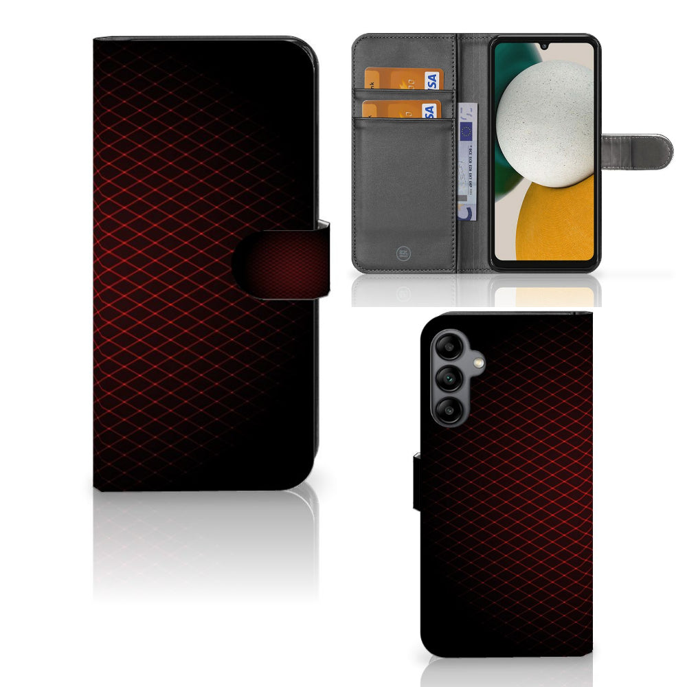 Samsung Galaxy A34 Telefoon Hoesje Geruit Rood met ruimte voor 3 pasjes, minimalistisch en opvallend design.