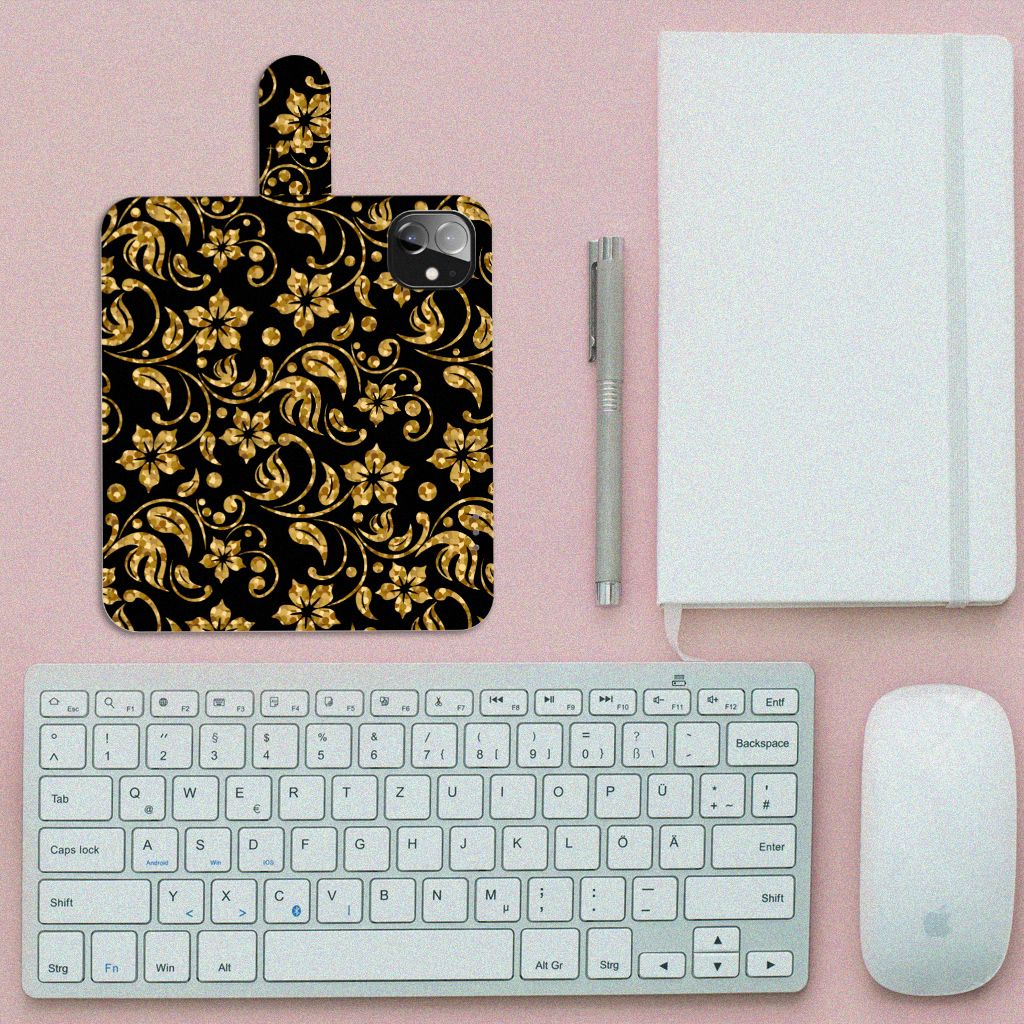 Apple iPhone 12 Mini Hoesje Gouden Bloemen
