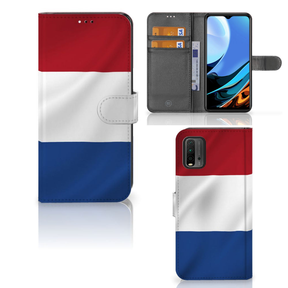 Xiaomi Redmi 9T | Poco M3 Bookstyle Case Nederlandse Vlag met pasjes en artistiek design in Nederlandse kleuren.